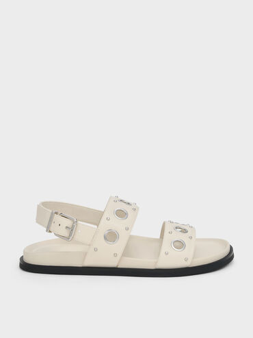 รองเท้าแตะรัดส้นประดับห่วงโลหะ, สีชอล์ค, hi-res