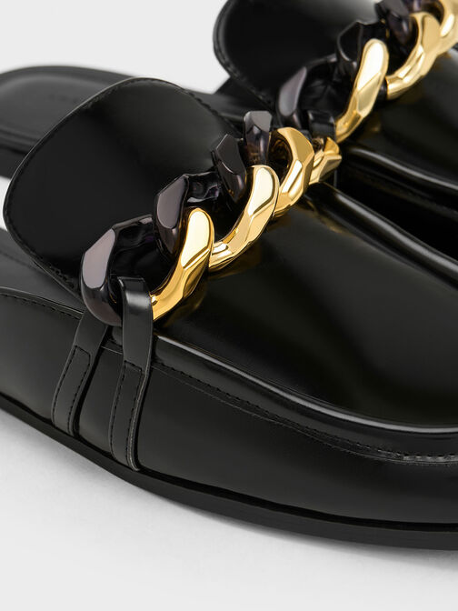 Chunky Chain-Link Loafer Mules, Black Boxed, hi-res