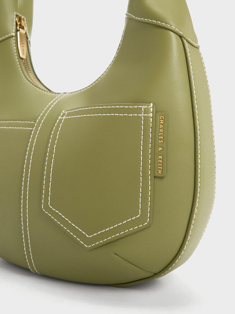 Anthea Contrast-Trim Curved Hobo Bag, , hi-res