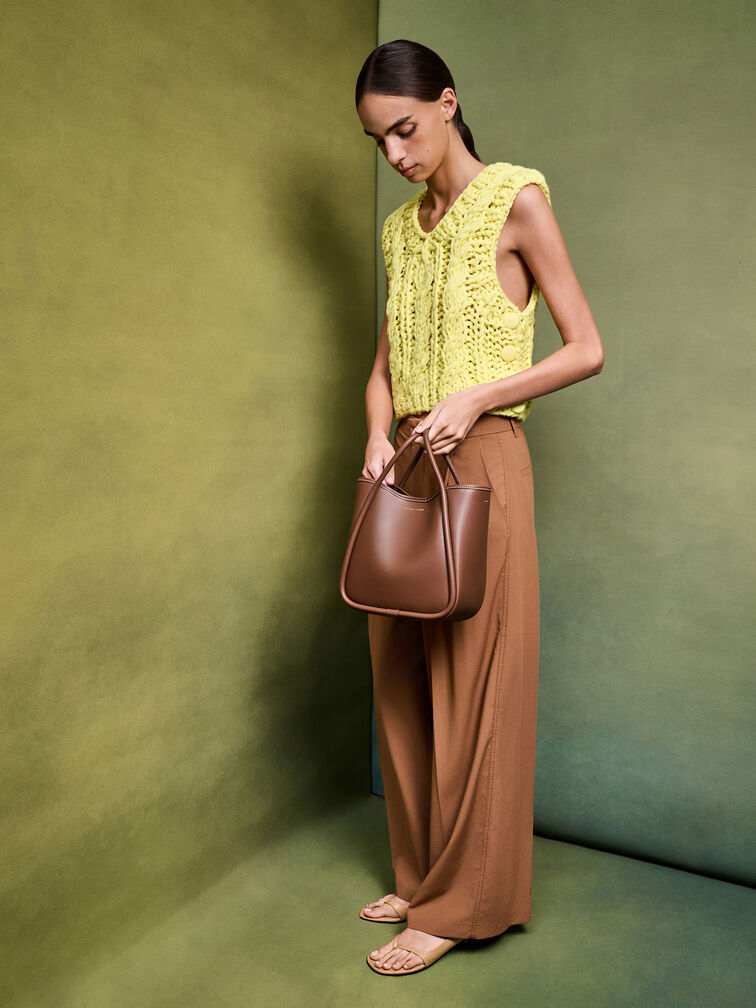 กระเป๋าโท้ทขนาดมินิดีไซน์ขอบรุ่น Lyla, สีช็อคโกแลต, hi-res