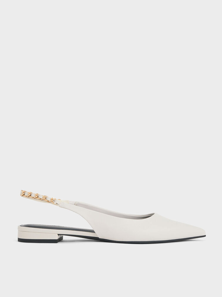Braided-Chain Slingback Flats, White, hi-res