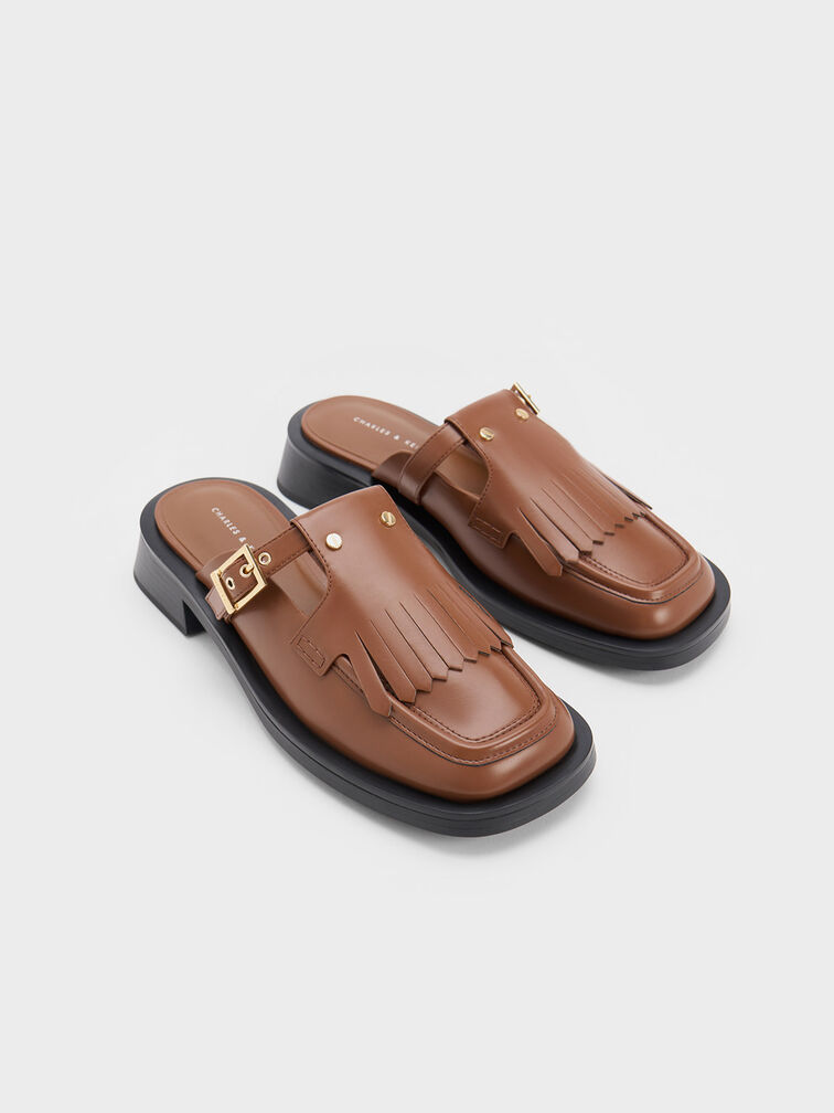 Studded Cut-Out Fringe Mules, , hi-res