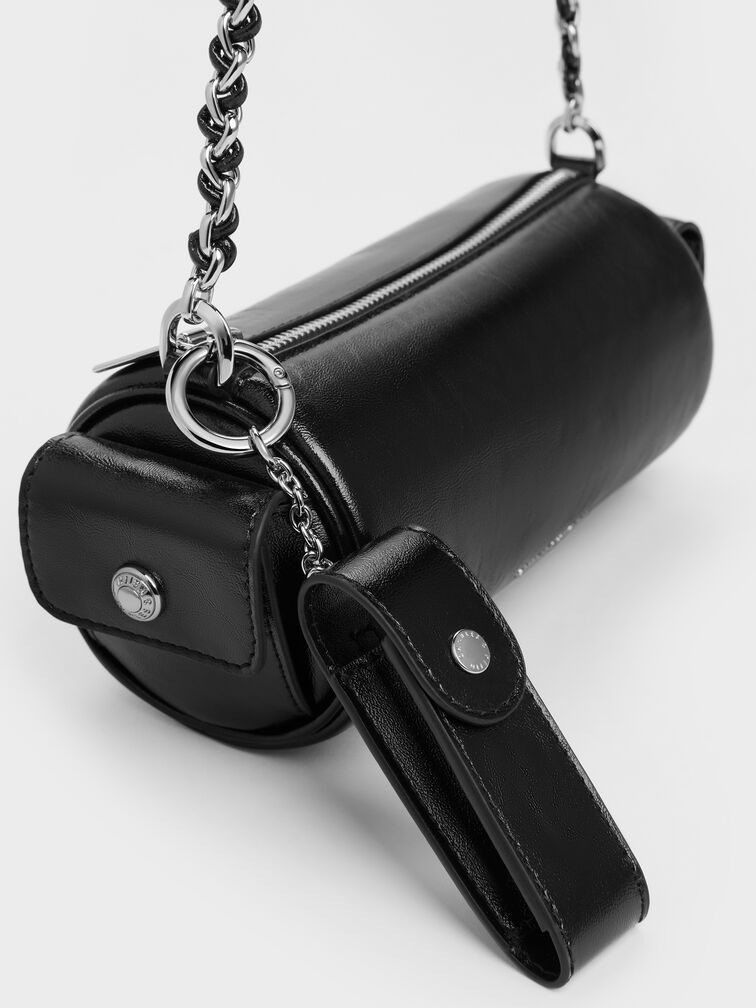 Lottie Side-Pocket Chain Shoulder Bag, Noir, hi-res