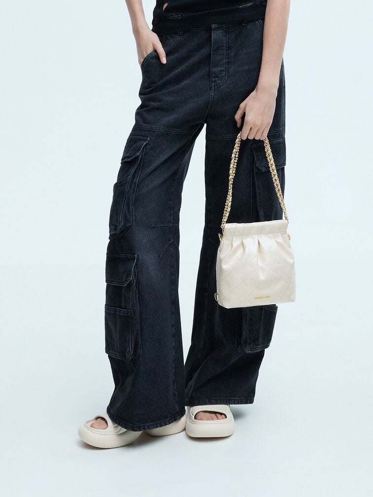 กระเป๋าเป้สองฟังก์ชันดีไซน์สายโซ่รุ่น Duo, สีครีม, hi-res