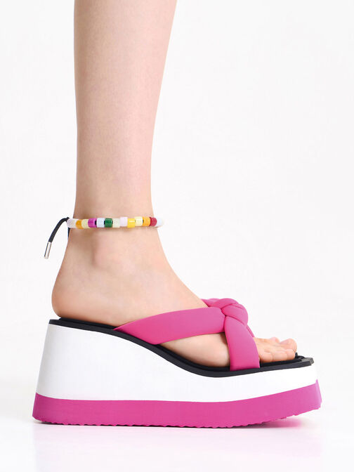 Tana Knotted Crossover Wedges, สีฟูเชีย, hi-res