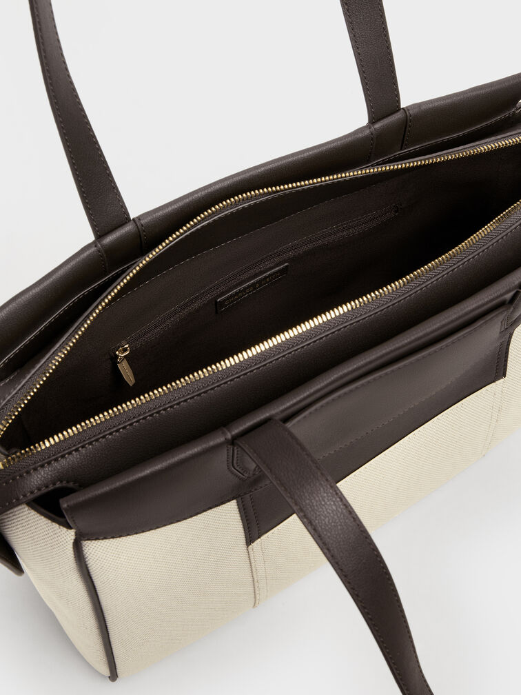 กระเป๋าโท้ทผ้าแคนวาสรุ่น Raon, สีเอสเพรสโซบราวน์, hi-res