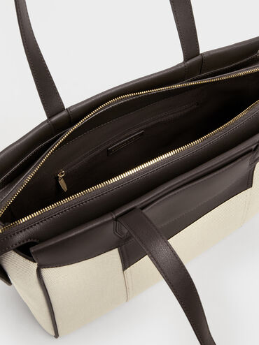 กระเป๋าโท้ทผ้าแคนวาสรุ่น Raon, สีเอสเพรสโซบราวน์, hi-res