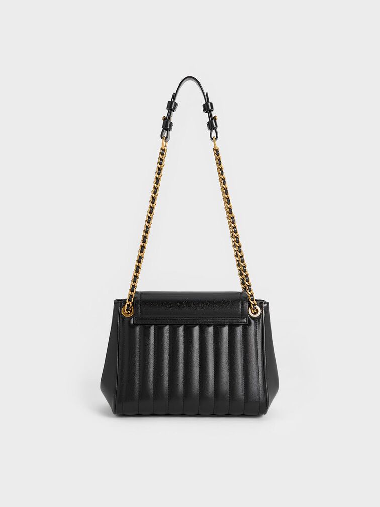 Donna Crinkle-Effect Shoulder Bag, Black, hi-res