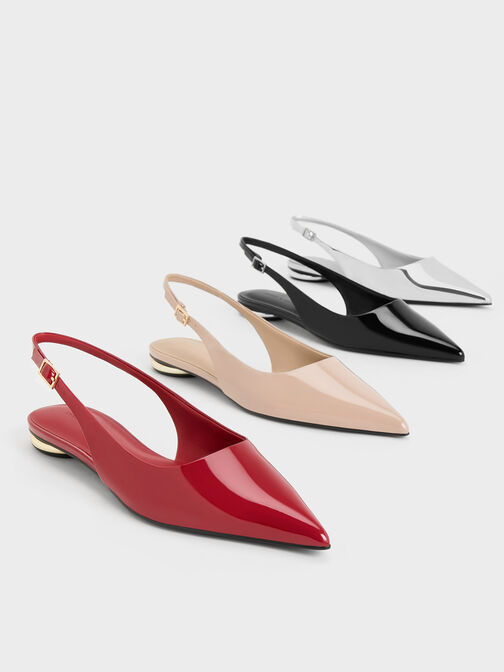 Patent Pointed-Toe Slingback Flats, สีนู้ด, hi-res