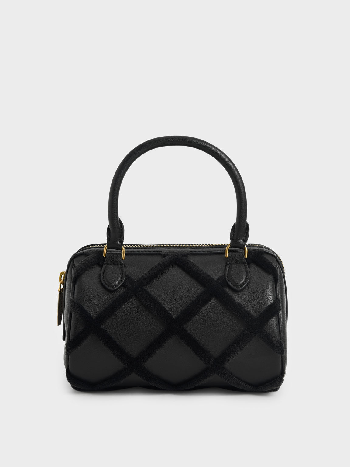 Cleo Criss-Cross Pattern Top Handle Bag, Black, hi-res