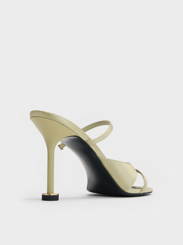 Recycled Polyester Crossover Sculptural-Heel Strappy Mules, Green, hi-res