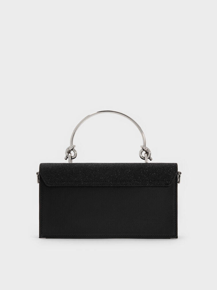 กระเป๋าสตางค์ดีเทลกลิตเตอร์พร้อมสายโซ่, สีดำอะไหล่สีเงิน, hi-res