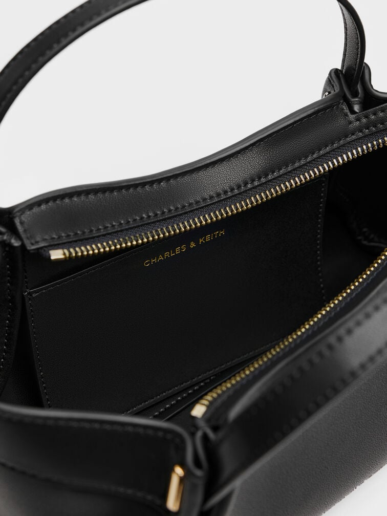 Clarice Pleated Double-Handle Tote Bag, Black, hi-res