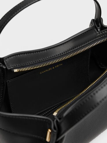 Clarice Pleated Double-Handle Tote Bag, Black, hi-res