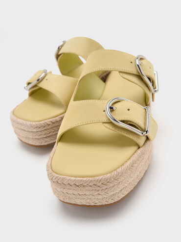 Faux Suede Double-Strap Espadrille Flatform Sandals, Yellow, hi-res