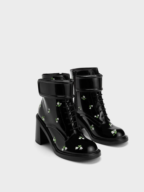 Rosalie Leather Floral Ankle Boots, , hi-res