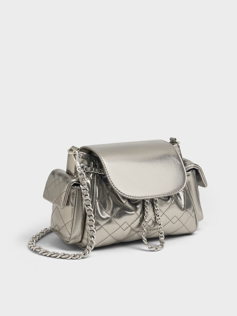 Duo Quilted Two-Way Front Flap Backpack, Pewter, hi-res