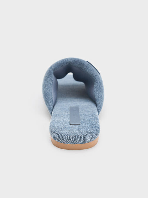 Denim Puffy Wide-Strap Slide Sandals, , hi-res