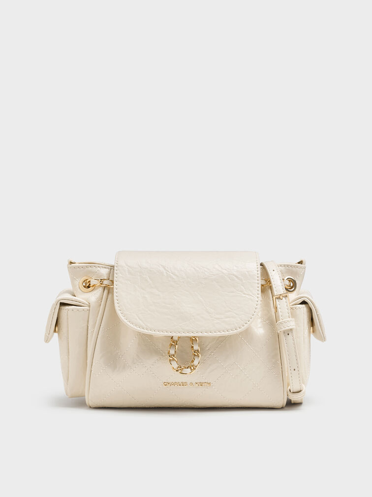 Duo Quilted Two-Way Front Flap Backpack, Cream, hi-res