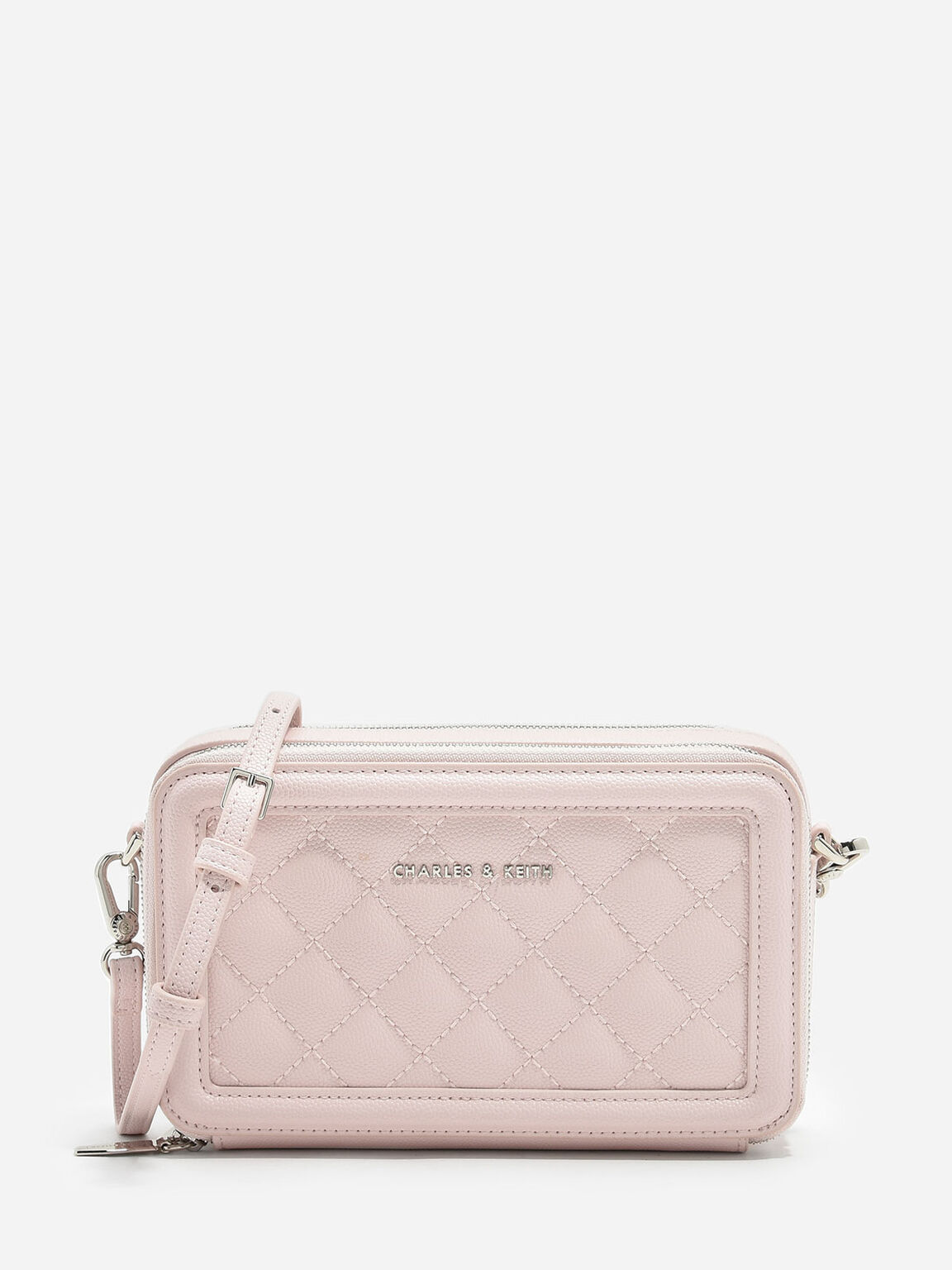 Quilted Zip Around Wallet, Pink, hi-res