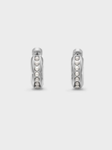 Pearl Open-Hoop Earrings, Silver, hi-res