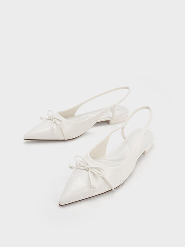 Bow Pointed-Toe Slingback Ballerinas, สีขาว, hi-res