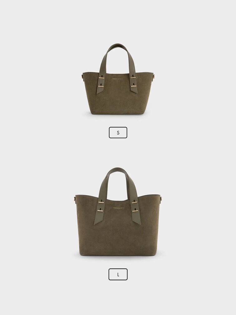 กระเป๋าโท้ทวัสดุหนังกลับรีไซเคิลรุ่น Shania, สีดีพโอลีฟ, hi-res