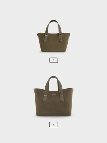 Shania Recycled Suede Tote Bag, Deep Olive, hi-res