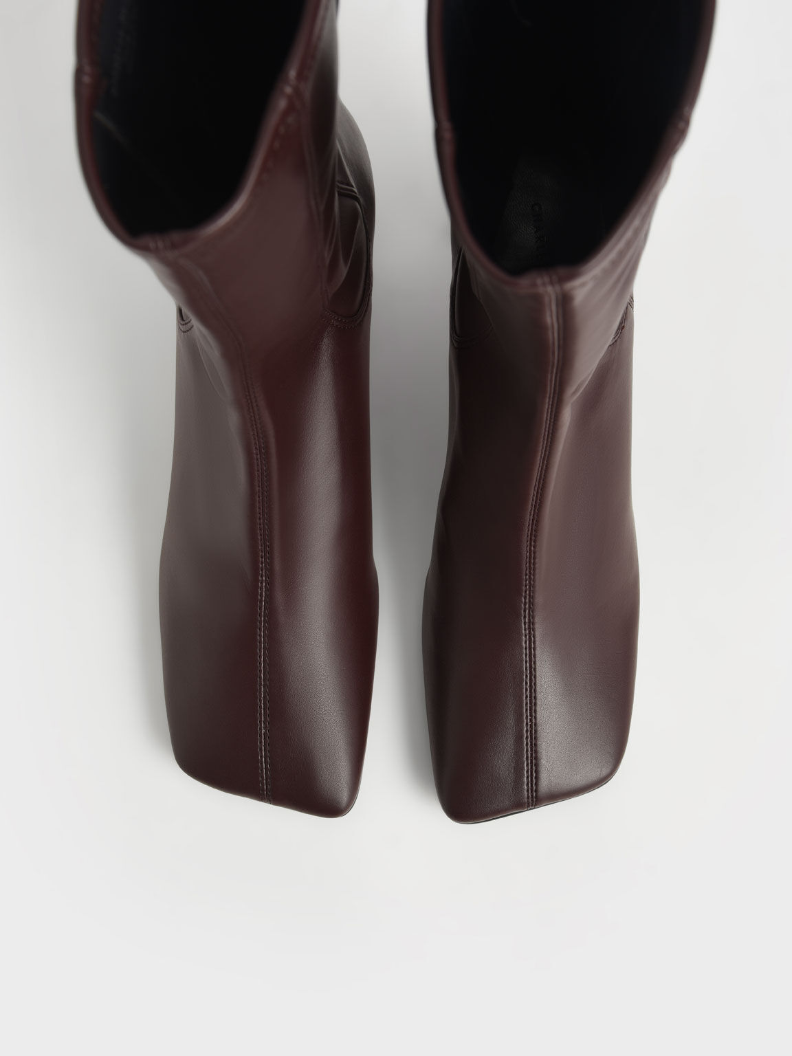 Stitch-Trim Slip-On Calf Boots, Dark Brown, hi-res