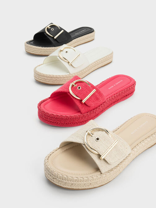 Buckled Espadrille Flat Sandals, สีชอล์ค, hi-res