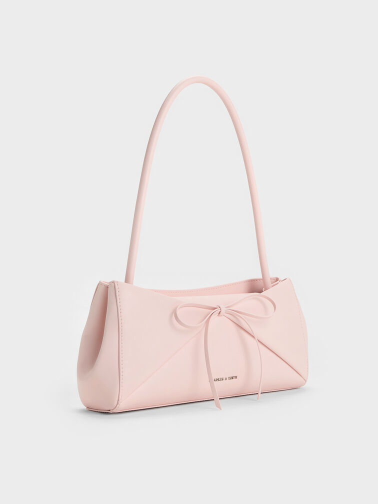 Hazel Bow Panelled Shoulder Bag, Soft Pink, hi-res