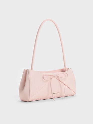 Hazel Bow Panelled Shoulder Bag, Soft Pink, hi-res