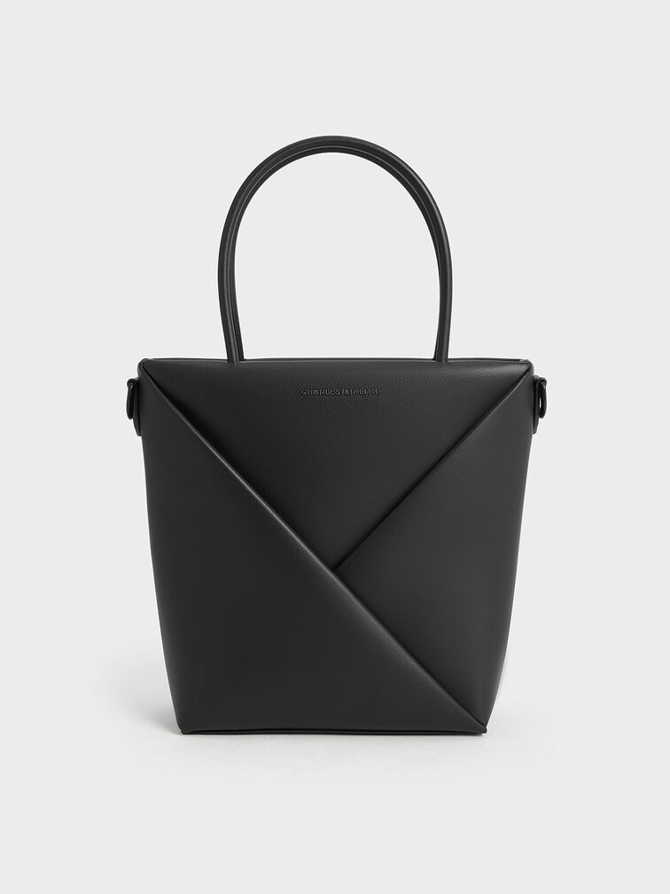 Midori Geometric Elongated Tote Bag, Jet Black, hi-res
