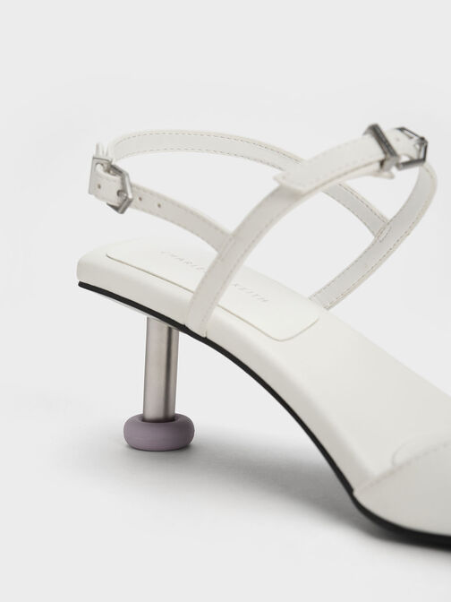 Sculptural Heel Buckled Sandals, White, hi-res