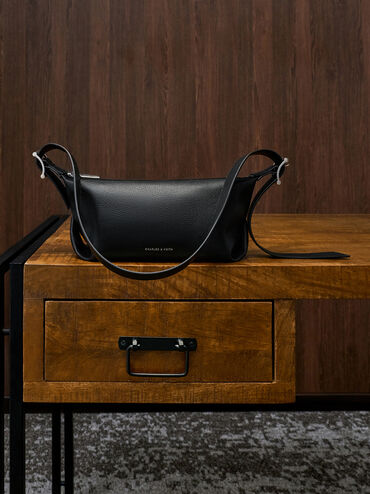 Larsen Buckle-Strap Slouchy Shoulder Bag, Noir, hi-res