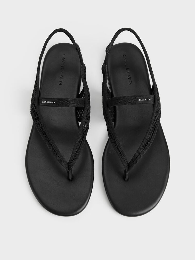 Ellory Mesh Thong Slingback Sandals, Black Textured, hi-res