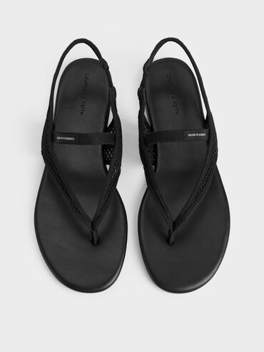 Ellory Mesh Thong Slingback Sandals, Black Textured, hi-res