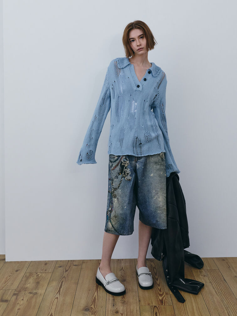 รองเท้าโลฟเฟอร์ดีเทลประดับโซ่รุ่น Georgie, สีเทาอ่อน, hi-res