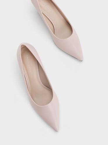 Pointed-Toe Flare Heel Pumps, สีนู้ด, hi-res