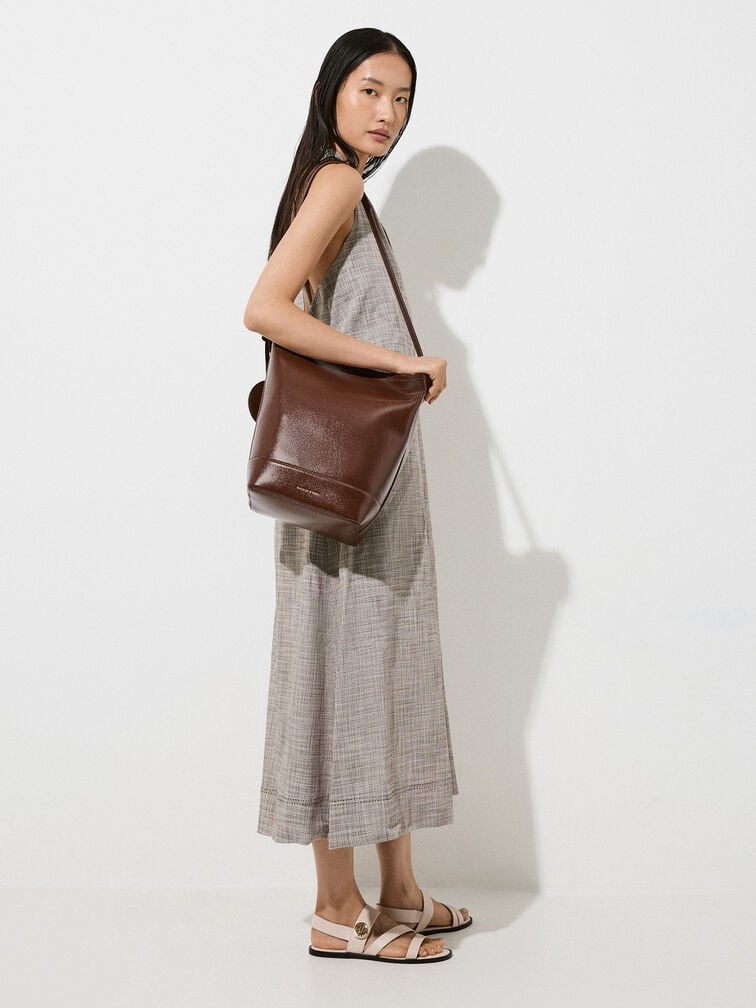 Enola Elongated Bucket Bag, Dark Brown, hi-res