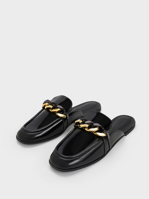 Chunky Chain-Link Loafer Mules, Black Boxed, hi-res