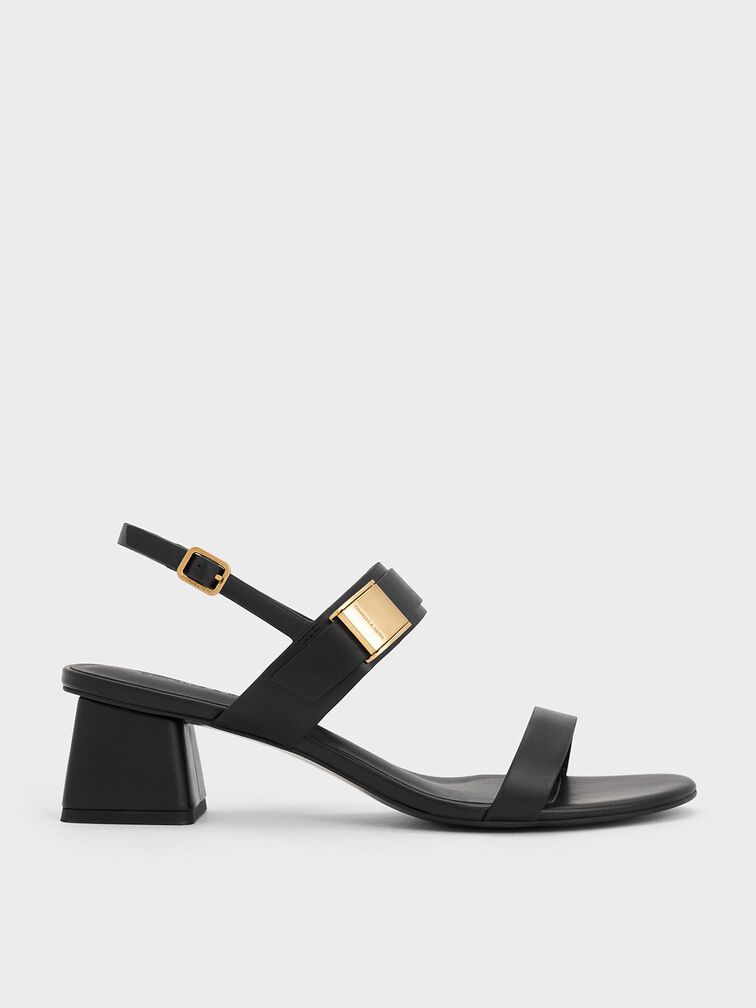 Yvette Double-Strap Heeled Sandals, Black, hi-res