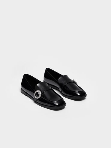 Patent Crystal-Embellished Buckle Loafers, , hi-res