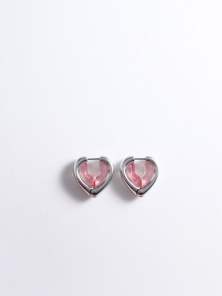 ต่างหูแบบติดหูรูปหัวใจเรซิ่นรุ่น Annalise, สีชมพู, hi-res