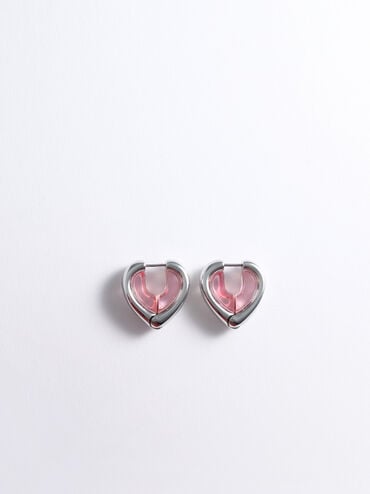 ต่างหูแบบติดหูรูปหัวใจเรซิ่นรุ่น Annalise, สีชมพู, hi-res