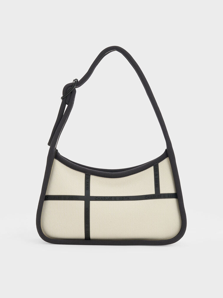Avenue Contrast-Trim Trapeze Shoulder Bag, Cream, hi-res