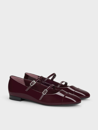 Patent Double-Strap Mary Janes, Maroon, hi-res