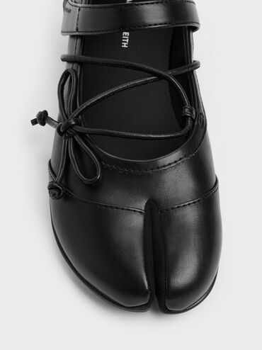 Aether Lace-Up Split-Toe Mary Jane Flats, Black, hi-res
