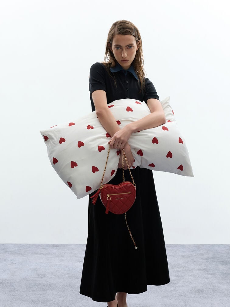 Paffuto Quilted Heart Crossbody Bag, Tomato Red, hi-res