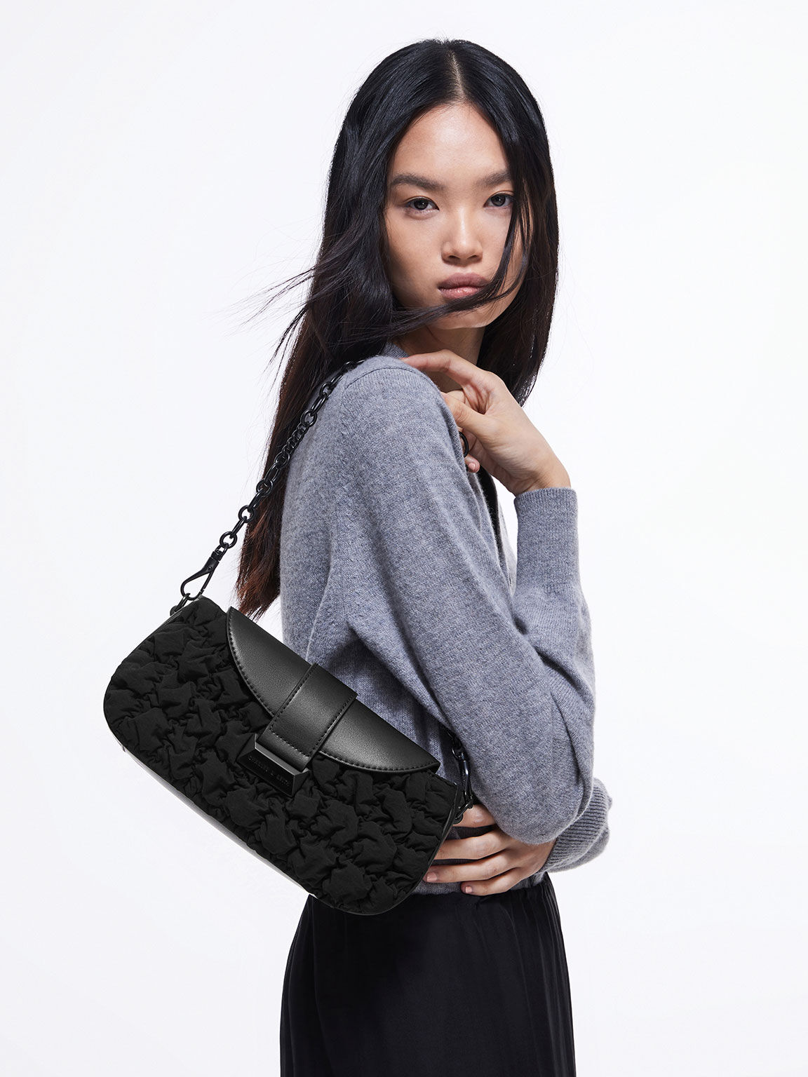 Chain handle ruched bag outlet